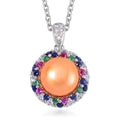 Freshwater Pearl Rainbow Diamond Pendant with Stainless Steel Necklace - Sticky add to cart bar