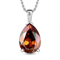 Copper Crystal Solitaire Pendant in Sterling Silver with Stainless Steel Chain 20 Inches