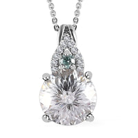 Emperor Cut Moissanite and Blue Moissanite Pendant Necklace 20 Inches in Platinum Over Sterling Silver 3.75 ctw
