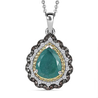 Grandidierite and Multi Gemstone Triple Halo Pendant Necklace 20 Inches in Rhodium and Platinum Over Sterling Silver 6.00 ctw