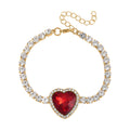 TLV Red Glass, Austrian Crystal Heart Bracelet (7.50-9.50In) and Earrings in Goldtone - Sticky add to cart bar