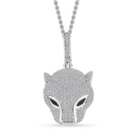 GP Trionfo Collection Chrome Diopside and Diamond Panther Head Pendant Necklace 20 Inches in Platinum Over Sterling Silver 1.10 ctw