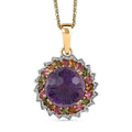 Starburst Cut African Amethyst, Multi-Tourmaline and White Zircon Pendant Necklace 18 Inches in Vermeil Yellow Gold Over Sterling Silver 15.60 ctw - Sticky add to cart bar
