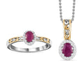 Premium Montepuez Ruby, White Zircon Halo Ring (Size 8.0) and Pendant Necklace (20 Inches) in Vermeil YG and Platinum Over Sterling Silver 1.10 ctw - Sticky add to cart bar
