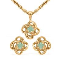 Simulated Emerald 1.35 ctw Stud Earrings and Pendant Necklace in Goldtone 18 Inches