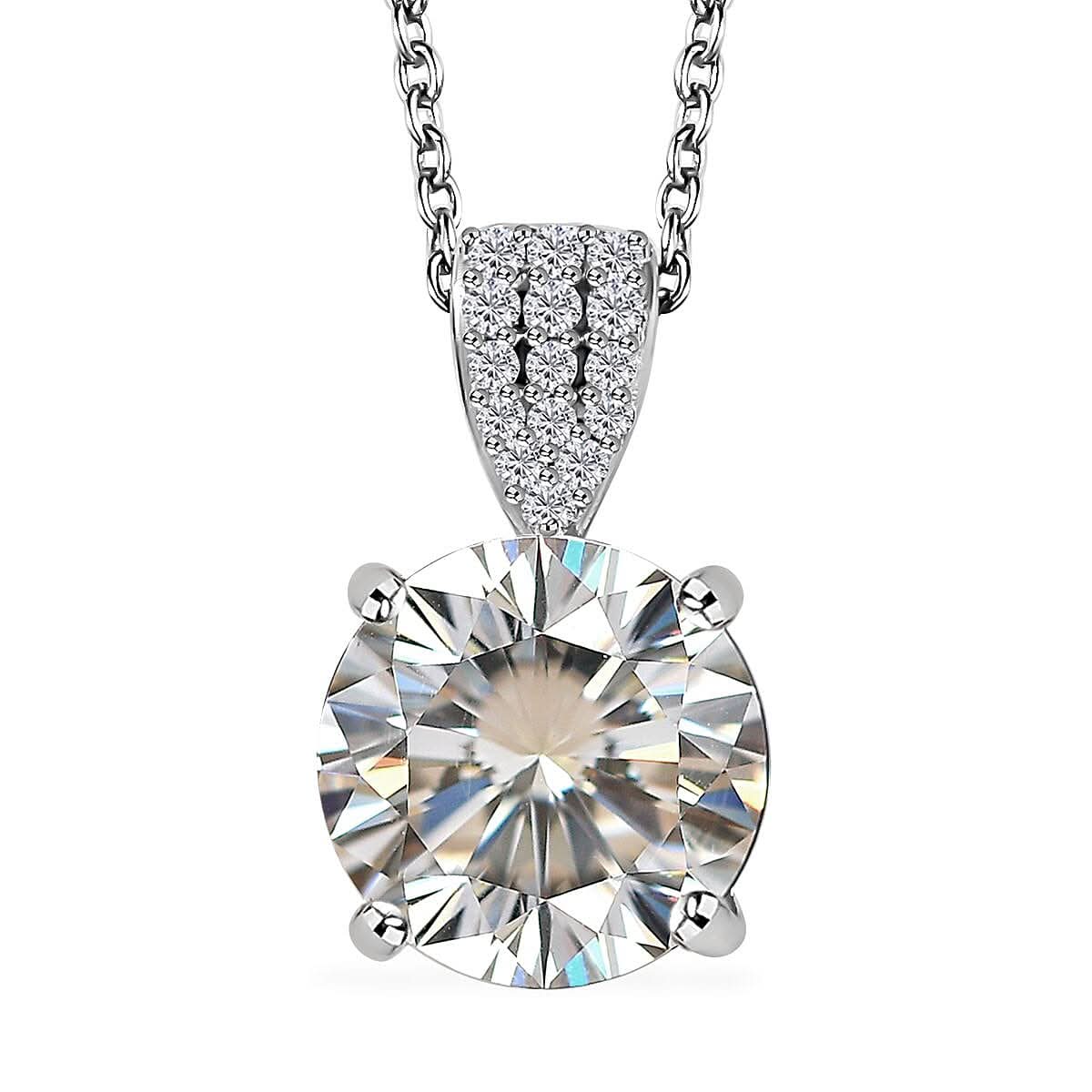 Strontium Titanate and Moissanite Pendant Necklace 20 Inches in Platinum Over Sterling Silver 5.90 ctw