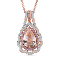 Premium Marropino Morganite and Multi Gemstone Pendant Necklace 20 Inches in Vermeil Rose Gold Over Sterling Silver 2.25 ctw
