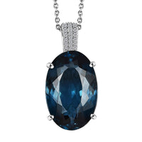 London Blue Topaz and Diamond Pendant Necklace 20 Inches in Platinum Over Sterling Silver 25.10 ctw