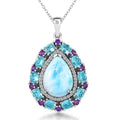 Larimar and Multi Gemstone 17.50 ctw Cocktail Pendant Necklace in Platinum Over Sterling Silver 20 Inches - Sticky add to cart bar