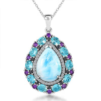 Larimar and Multi Gemstone 17.50 ctw Cocktail Pendant Necklace in Platinum Over Sterling Silver 20 Inches