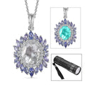 Mexican Hyalite Opal and Multi Gemstone Floral Pendant Necklace 20 Inches in Platinum Over Sterling Silver with Free UV Flash Light 4.90 ctw - Sticky add to cart bar