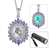 Mexican Hyalite Opal and Multi Gemstone Floral Pendant Necklace 20 Inches in Platinum Over Sterling Silver with Free UV Flash Light 4.90 ctw