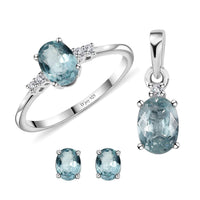 Aqua Kyanite and Moissanite Stud Earrings, Ring (Size 5.0), Pendant in Platinum Over Sterling Silver 2.90 ctw