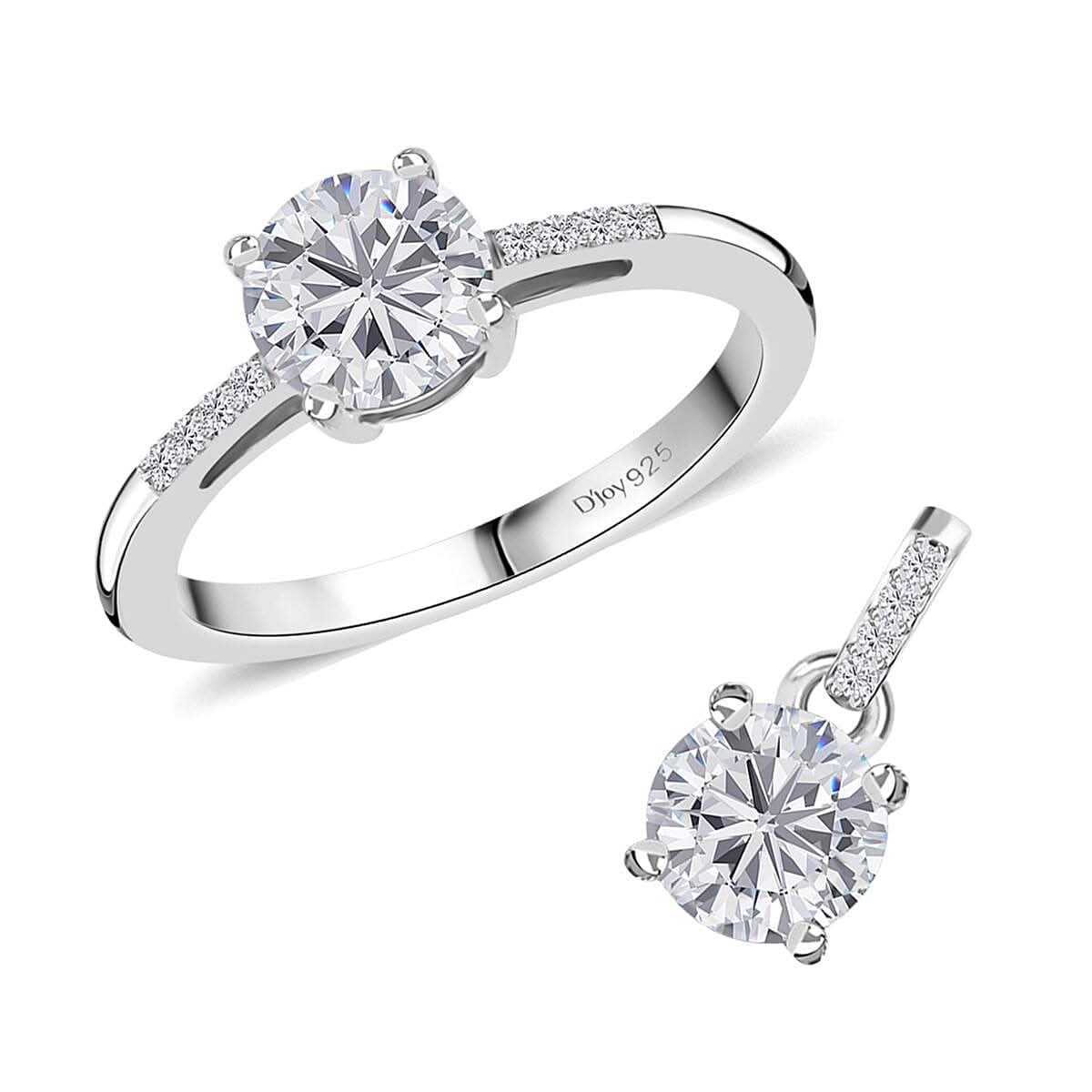 Moissanite Ring (Size 5.0) and Pendant in Platinum Over Sterling Silver 1.60 ctw