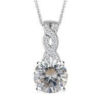 Moissanite (Rnd 9mm) Pendant Necklace (20 Inches) in Platinum Over Sterling Silver 3.15 ctw