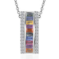Multi Sapphire, White Zircon Pendant Necklace (18 Inches) in Platinum Over Sterling Silver - Sticky add to cart bar