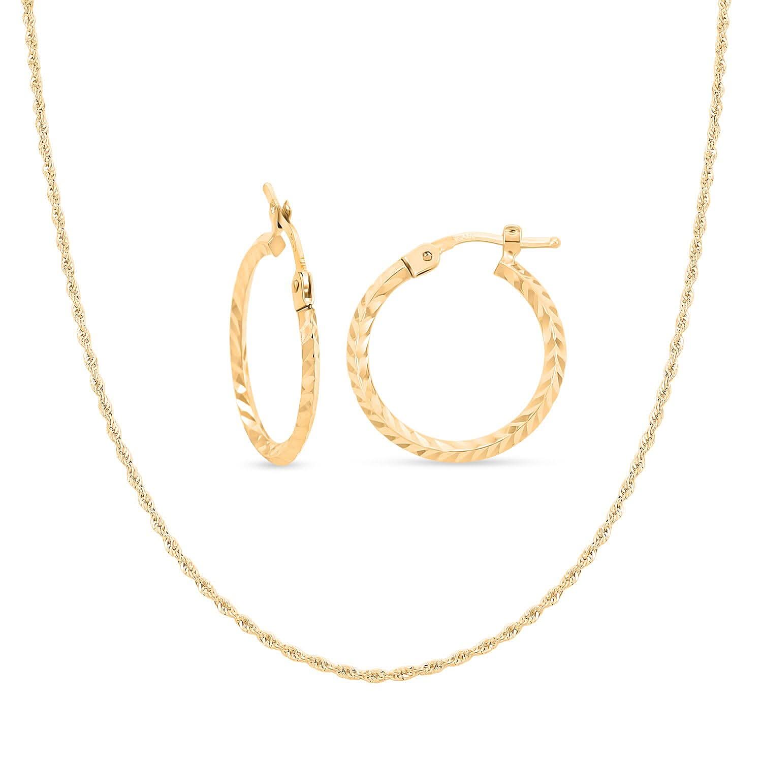 1.50mm Rope Chain Necklace and Diamond-Cut Hoop Earrings in 14K Yellow Gold 22 Inches 3 Grams