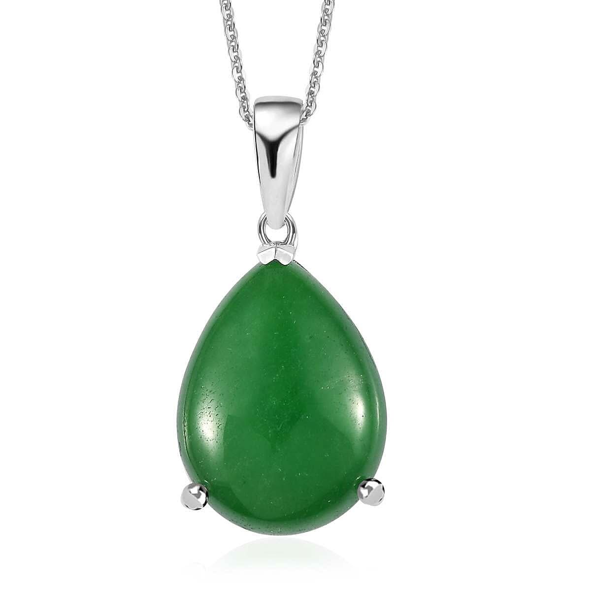 Green Jade Pendant Necklace (20 Inches) in Platinum Over Sterling Silver 16.40 ctw