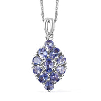 Tanzanite Elongated Pendant Necklace 20 Inches in Platinum Over Sterling Silver 1.70 ctw