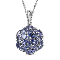 Tanzanite Floral Pendant Necklace 20 Inches in Platinum Over Sterling Silver 2.90 ctw