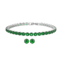 Simulated Green Diamond Earrings and Bracelet in Silvertone 3.00 ctw