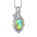 Premium Ethiopian Welo Opal and White Zircon Pendant Necklace 20 Inches in Platinum Over Sterling Silver 4.50 ctw - Sticky add to cart bar