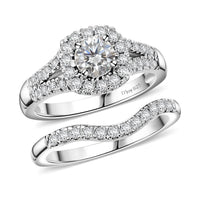 Moissanite (Rnd 5mm) Stackable Set of 2 Ring in Platinum Over Sterling Silver (Size 6.0) 1.10 ctw