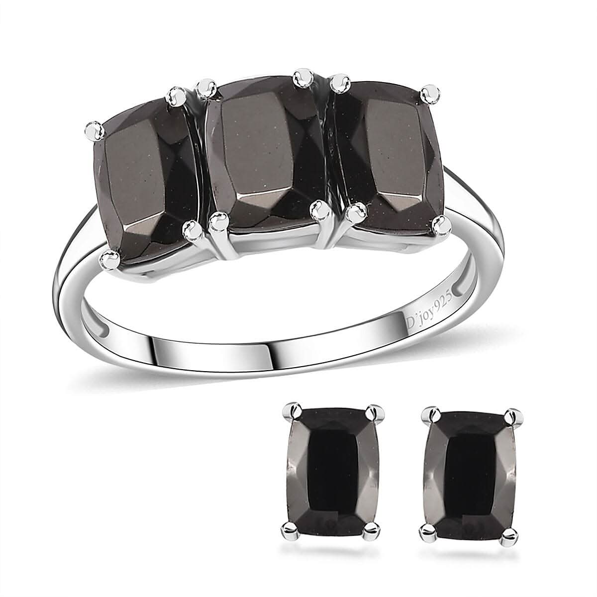 Elite Shungite Ring (Size 5.0) and Solitaire Stud Earrings in Platinum Over Sterling Silver 2.15 ctw