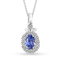 AAA Tanzanite and White Zircon Halo Pendant Necklace 20 Inches in Platinum Over Sterling Silver 0.75 ctw - Sticky add to cart bar