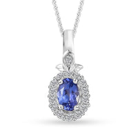 AAA Tanzanite and White Zircon Halo Pendant Necklace 20 Inches in Platinum Over Sterling Silver 0.75 ctw