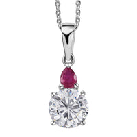 Moissanite (Rnd 7 mm), Niassa Ruby (FF) Pendant Necklace (20 Inches) in Platinum Over Sterling Silver 1.40 ctw