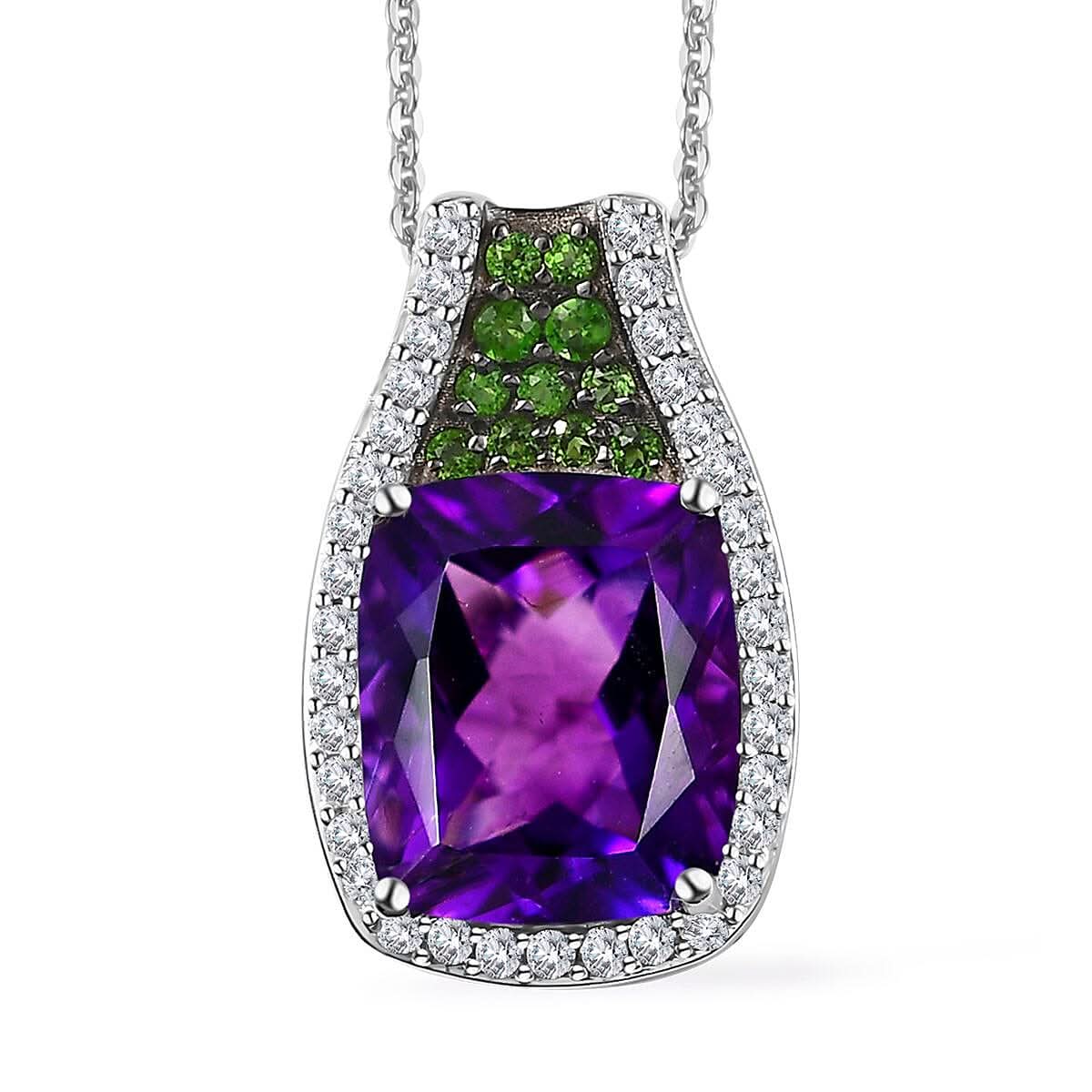 Moroccan Amethyst and Multi Gemstone Pendant Necklace 20 Inches in Platinum Over Sterling Silver 6.00 ctw