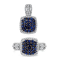 TLV Kanchanburi Blue Sapphire, White Zircon Cushion Shape Ring (Size 9.0) and Pendant in Platinum Over Sterling Silver 2.25 ctw - Sticky add to cart bar