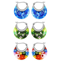 Set of 3 Blue, Green and Multi Color Murano Style Basket Earrings in Stainless Steel (Del. In 10-12 Days)