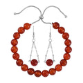 Red Agate Bolo Bracelet and Earrings in Stainless Steel 84.25 ctw - Sticky add to cart bar