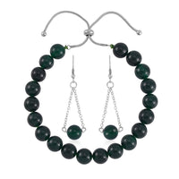 Green Agate Bolo Bracelet and Earrings in Stainless Steel 90.90 ctw