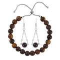 Yellow Tiger's Eye Bolo Bracelet and Earrings in Stainless Steel 89.30 ctw - Sticky add to cart bar