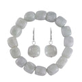 Natural Jade Tumble Shape Stretch Bracelet and Lever Back Earrings in Rhodium Over Sterling Silver 195.00 ctw - Sticky add to cart bar