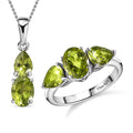Peridot 3 Stone Ring Size 5 and Pendant Necklace 20 Inches in Platinum Over Sterling Silver (Del. in 10-12 Days) 5.00 ctw - Sticky add to cart bar