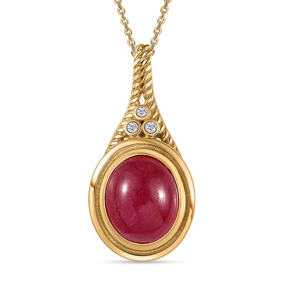 Premium African Ruby (FF) and Moissanite Pendant Necklace 20 Inches in Vermeil Yellow Gold Over Sterling Silver 8.30 ctw