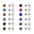 Set of 12 Pairs Multi Color Austrian Crystal Earrings in Silvertone and Stainless Steel - Sticky add to cart bar