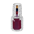 Niassa Ruby (FF) and Multi-Tourmaline, White Zircon Pendant Necklace 18 Inches in Platinum Over Sterling Silver 2.90 ctw - Sticky add to cart bar