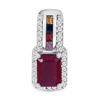 Niassa Ruby (FF) and Multi-Tourmaline, White Zircon Pendant Necklace 18 Inches in Platinum Over Sterling Silver 2.90 ctw