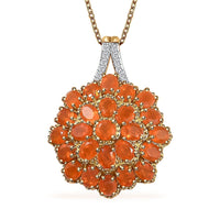 Crimson Fire Opal and White Zircon Pendant Necklace 20 Inches in Vermeil YG and Platinum Over Sterling Silver 2.90 ctw