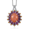 Peach Moonstone and Multi Gemstone Sunburst Pendant Necklace 20 Inches in Vermeil YG and Platinum Over Sterling Silver 7.75 ctw - Sticky add to cart bar