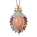 Epic Deal Peach Moonstone, Multi Gemstone Cocktail Pendant Necklace (20 Inches) in Platinum Over Sterling Silver 8.50 ctw - Sticky add to cart bar