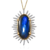 Malagasy Labradorite and White Zircon 27.75 ctw Pendant Necklace in Vermeil Yellow Gold Over Sterling Silver 18-20 Inches
