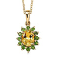 Sunfire Beryl, Chrome Diopside Sunburst Pendant Necklace (20 Inches) in Vermeil YG Over Sterling Silver 1.50 ctw - Sticky add to cart bar