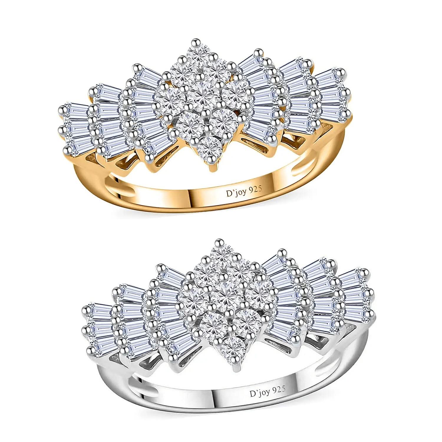 Moissanite Set of 2 Bellerina Ring in Vermeil YG and Platinum Over Sterling Silver (Size 10.0) 2.20 ctw