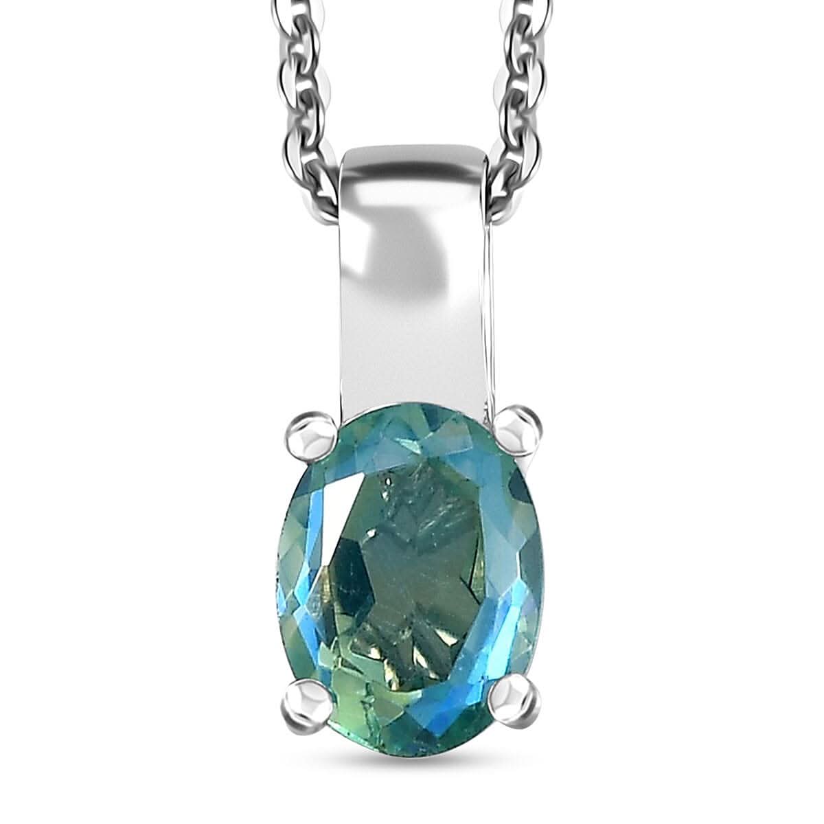 Peacock Quartz (Triplet) Solitaire Pendant Necklace 20 Inches in Platinum Over Sterling Silver 1.50 ctw